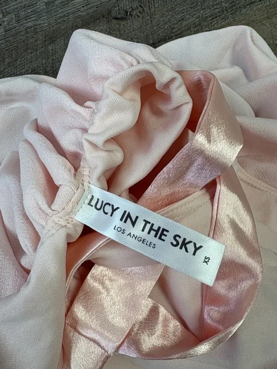 Lucy in the Sky Blush Pink Satin Wrap Corset Dress | Open Back Tie | XS - Picture 7 of 12